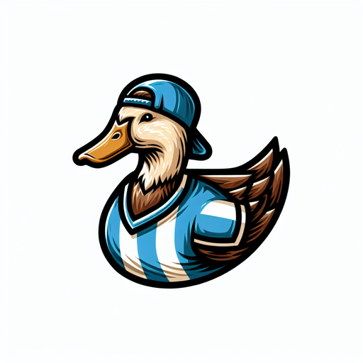 Duck in a jersey..
Single Game Texture. In-Game asset. 2d. Blank background. High contrast. No shadows.