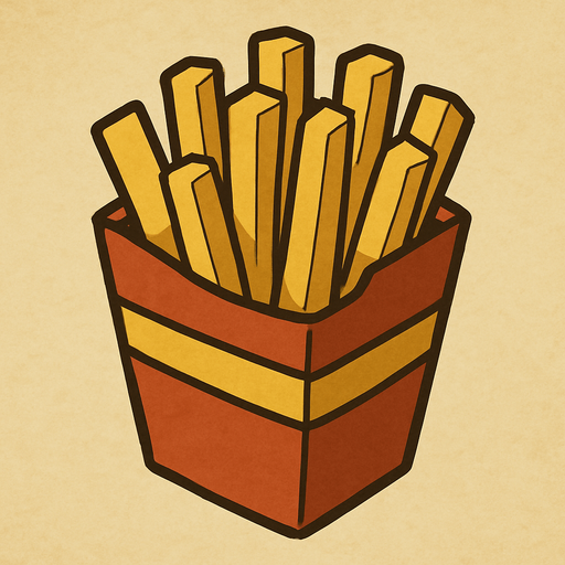Hot chips or fries in professor Layton game style artwork.
In-Game asset.  2d.  High contrast.  No shadows