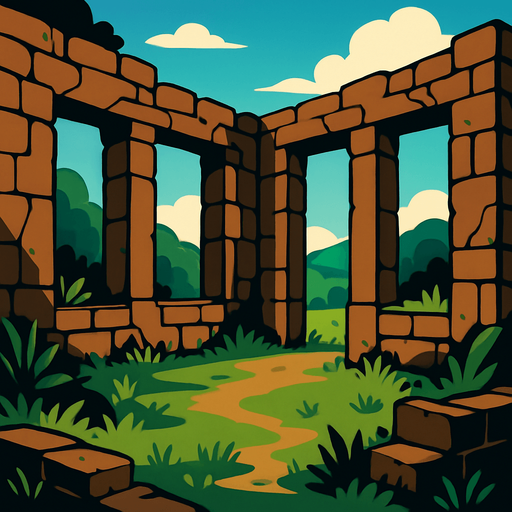 Create a beautiful place with grassy, earthy views, but it should not have a roof; it should have walls..
In-Game asset.  2d.  High contrast.  No shadows