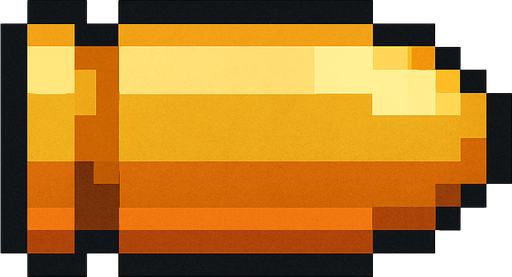 Pixel art bullet.
In-Game asset.  2d.  High contrast.  No shadows