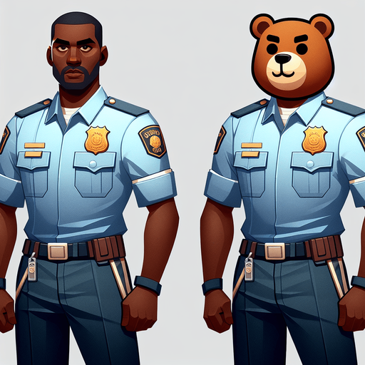 create night guard with freddy fazbear logo.
Single Game Texture.  In-Game asset.  2d.  Blank background.  High contrast.  No shadows