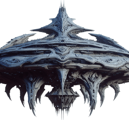 An evil alien spaceship big.
Single Game Texture.  In-Game asset.  2d.  Blank background.  High contrast.  No shadows