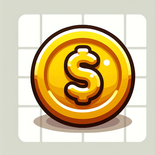 一个金币，卡通.
Single Game Texture. In-Game asset. 2d. Blank background. High contrast. No shadows.