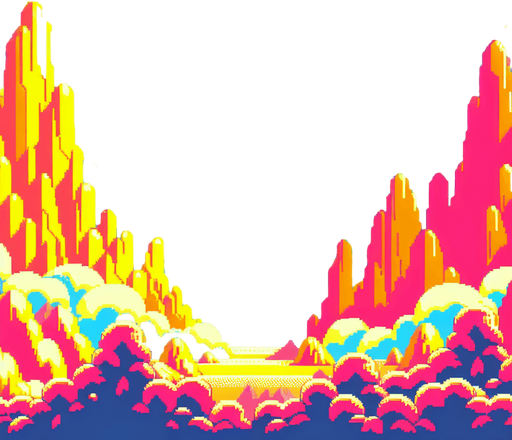 Distant clouds and mountains. Cartoony. Mario style.
Blank background.  High contrast.  No shadows