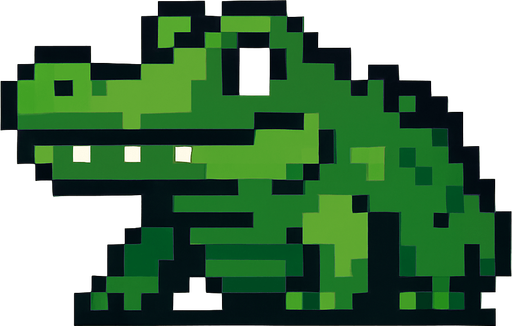 green crocodile. looking left. pixel art..
In-Game asset.  2d.  High contrast.  No shadows