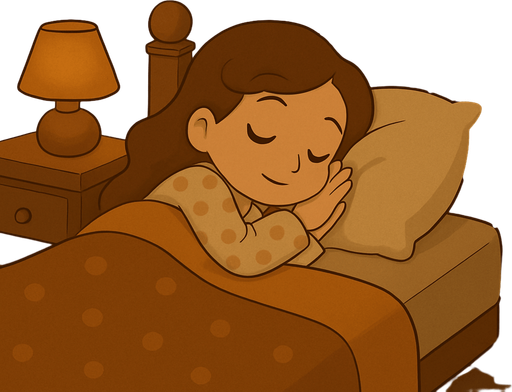 Remove her hair accessory and have her laying in her bed asleep