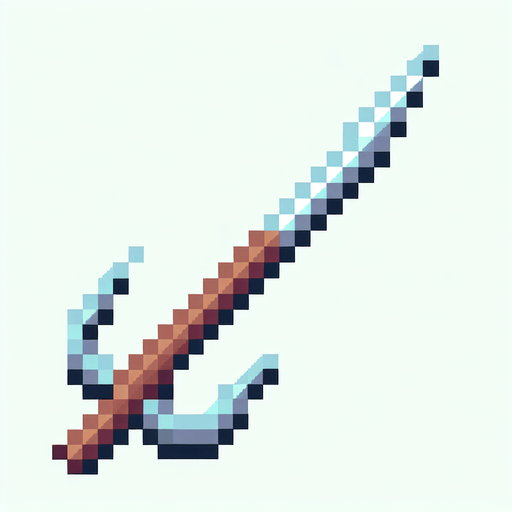 a pixel harpoon, vertical and looking up, retro like in pang games..
Single Game Texture. In-Game asset. 2d. Blank background. High contrast. No shadows.