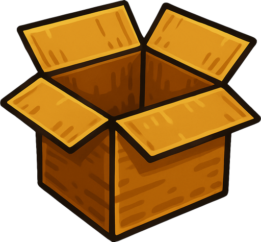 open cardboard box.
Single Game Texture.  In-Game asset.  2d.  Blank background.  High contrast.  No shadows