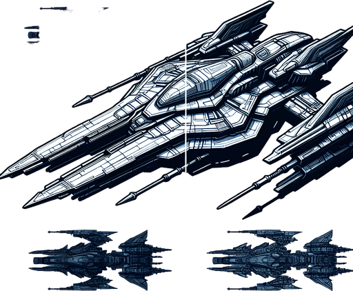 enemy space ship
Single Game Texture. In-Game asset. 2d. Transparent background. High contrast. No shadows.