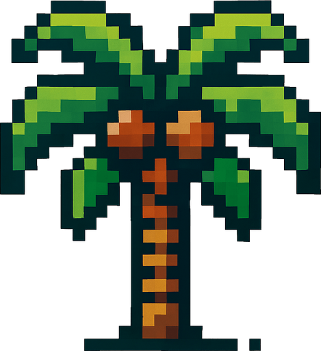 8 bit coconut tree.
In-Game asset.  2d.  High contrast.  No shadows