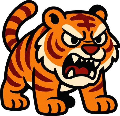 A big angry cute tiger.
In-Game asset.  2d.  High contrast.  No shadows