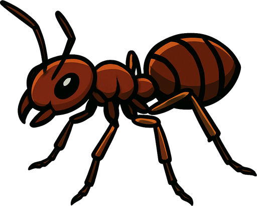 ant without background.
In-Game asset.  2d.  High contrast.  No shadows