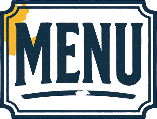 Menu yazan yatay bir resim oluştur . Arka Planı olmasın . Sarı Lacivert bir resim olsun.  retro temada olsun.
In-Game asset.  2d.  High contrast.  No shadows