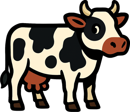 Cow.
In-Game asset.  2d.  High contrast.  No shadows