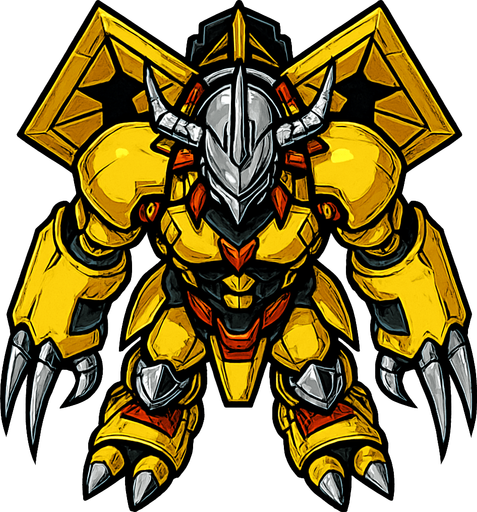 Wargreymon, visto desde arriba, detalles muy altos, sin errores idéntico.
In-Game asset.  2d.  High contrast.  No shadows