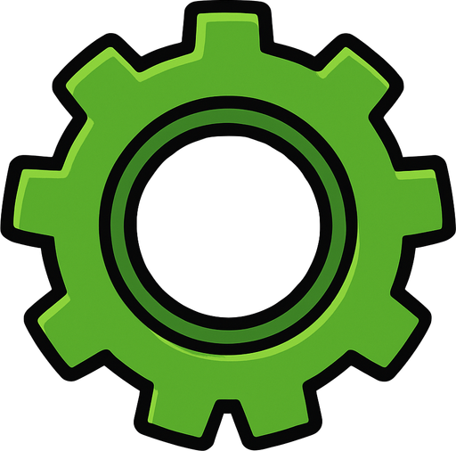 Green gear top view tranparent.
In-Game asset.  2d.  High contrast.  No shadows