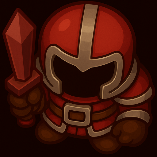 slightly rotate the character counterclock wise, so its facing directly the -y direction, from top view perspective. use a red, brown and silver color theme