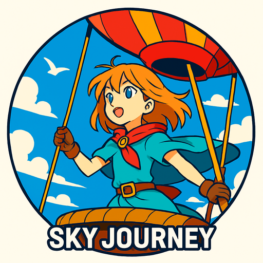 Round shape of song cover of anime style with Sky Journey theme.
In-Game asset.  2d.  High contrast.  No shadows