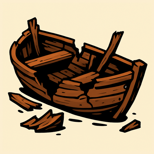 Broken boat.
In-Game asset.  2d.  High contrast.  No shadows