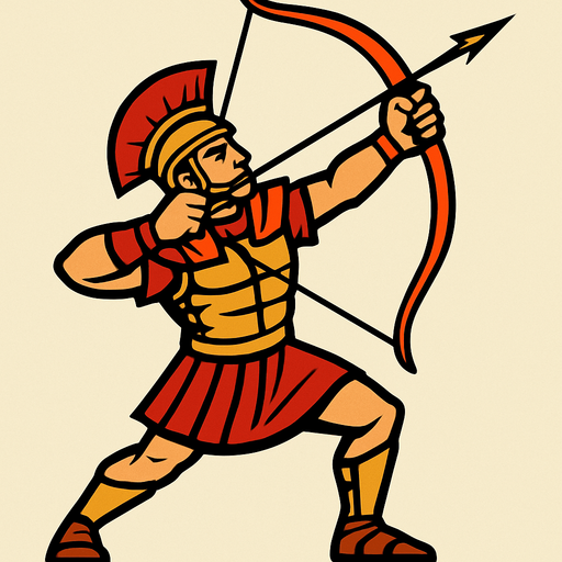 Roman Archer Aiming High.
In-Game asset.  2d.  High contrast.  No shadows