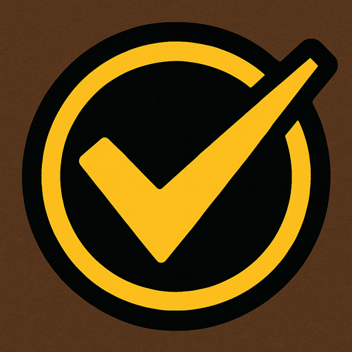 circular check logo.
In-Game asset.  2d.  High contrast.  No shadows