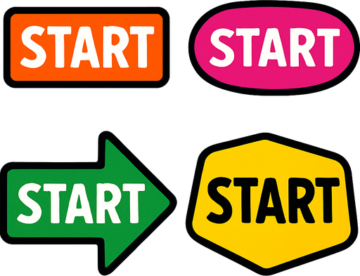 pack of Start game button.
In-Game asset.  2d.  High contrast.  No shadows