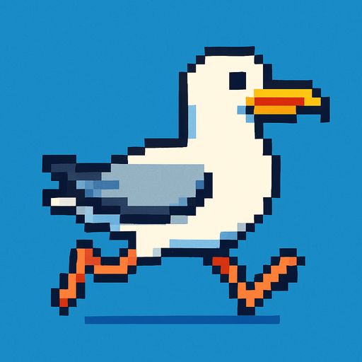 seagull looking to the right, pixelart, running.
In-Game asset.  2d.  High contrast.  No shadows