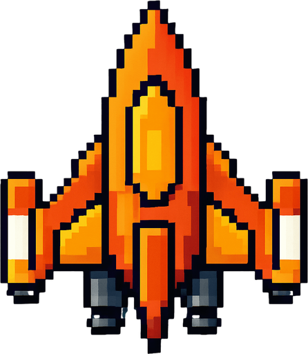 Pixel art Spaceship.
In-Game asset.  2d.  High contrast.  No shadows