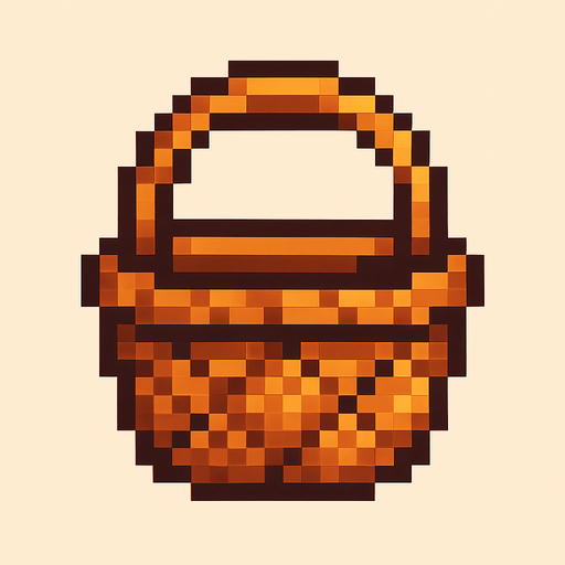 a pixel art of a basket.
In-Game asset.  2d.  High contrast.  No shadows