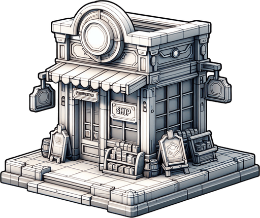 Make it look like a shop.
Single Game Texture.  In-Game asset.  2d.  Blank background.  High contrast.  No shadows