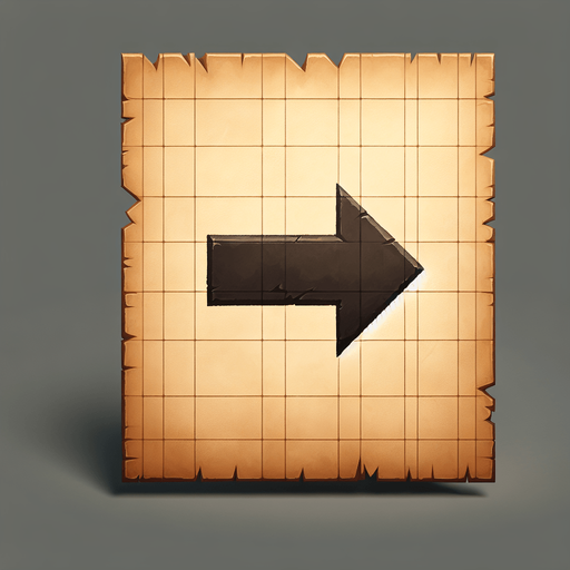 Un papel medieval con una enorme flecha hacia la izquierda de pintura en medio.
Single Game Texture.  In-Game asset. 2d.  Blank background.  High contrast.  No shadows