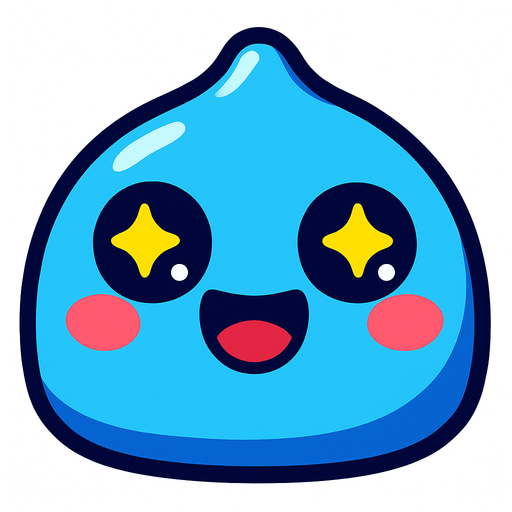 Mavi tatli kucuk slime gozleri parildasin.
In-Game asset.  2d.  High contrast.  No shadows
