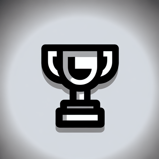 Black and white trophy. Cartoon. Pictogram
Single Game Texture.  In-Game asset.  2d.  Blank background.  High contrast.  No shadows