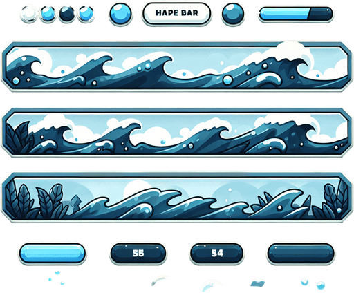 water health bar
Single Game Texture. In-Game asset. 2d. Blank background. High contrast. No shadows.