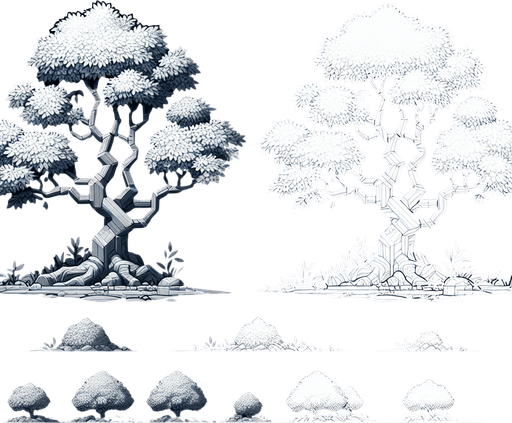 A tree in a rts style Single Game Texture. In-Game asset. 2d. Blank background. High contrast. No shadows.