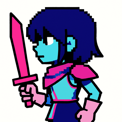 Kris chica con espada rosa mirando ala izquierda.
In-Game asset.  2d.  High contrast.  No shadows
