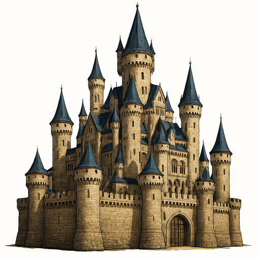 realistic majestic castle.
In-Game asset.  2d.  High contrast.  No shadows