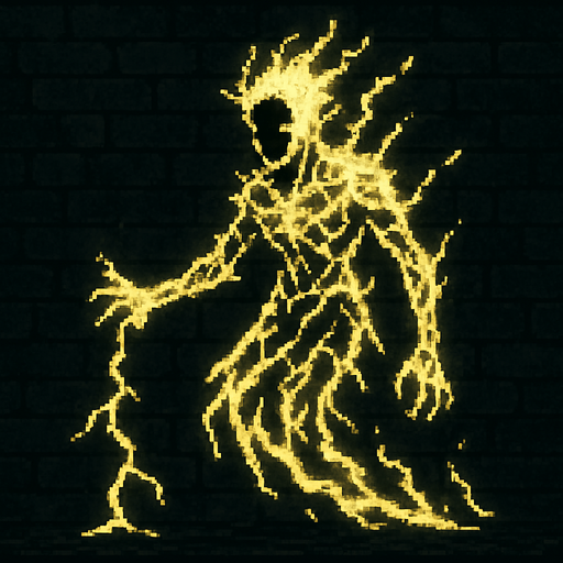 Lightning spirit character 
Dark souls style 2d pixel art.
In-Game asset.  2d.  High contrast.  No shadows