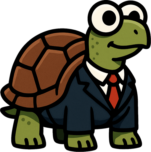 I land turtle with googly eyes wearing a suit and looking to the right.
In-Game asset.  2d.  High contrast.  No shadows