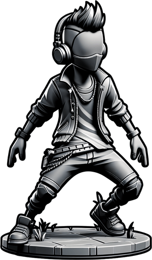 Dj alok character from free fire.
Single Game Texture. In-Game asset. 2d. Blank background. High contrast. No shadows.
