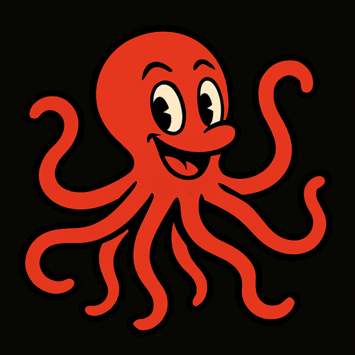 Rubber Hose Style octopus.
In-Game asset.  2d.  High contrast.  No shadows