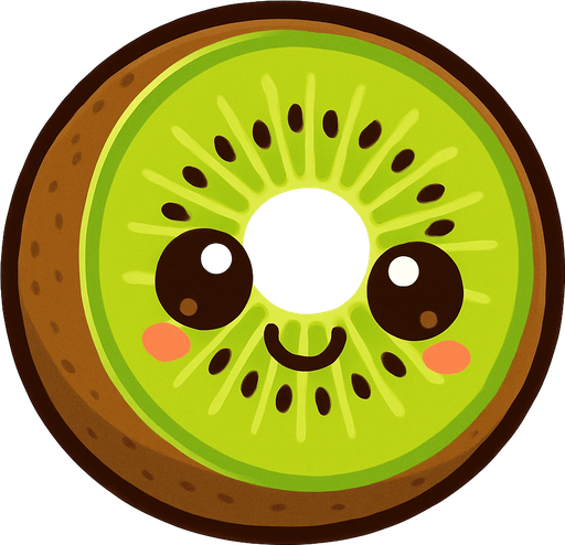 Kiwi Fruta con ojos lindos.
In-Game asset.  2d.  High contrast.  No shadows. Cartoon.