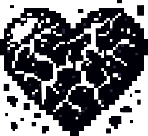 a blackened cracked heart, pixel art, no shadow

Single Game Texture. In-Game asset. 2d. Blank background. High contrast. No shadows.