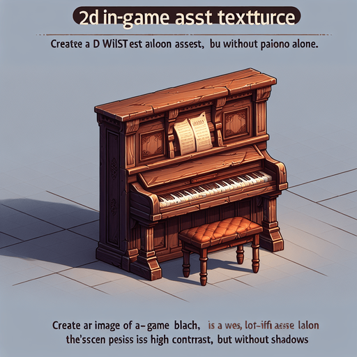 wild west  saloon piano real life.
Single Game Texture. In-Game asset. 2d. Blank background. High contrast. No shadows.