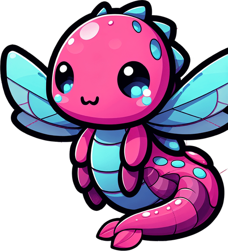 Kawaii 3d dragon fly cute deep pink and bluish.
Single Game Texture. In-Game asset. 2d. Blank background. High contrast. No shadows.