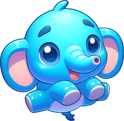 A happy little blue elephant, looking scared, facing the viewer, legs flailing as it falls through the air..
Single Game Texture. In-Game asset. 2d. Blank background. High contrast. No shadows.