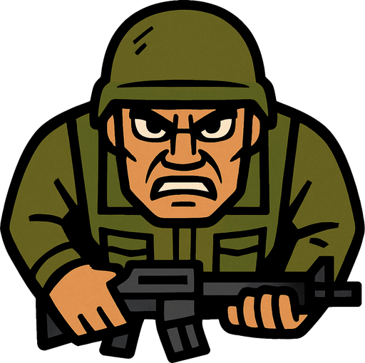 Yukardan bakış asker ve yüz ekle sinirli.
In-Game asset.  2d.  High contrast.  No shadows