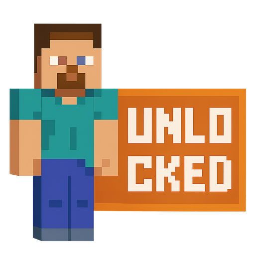 Minecraft Steve unlocked button.
In-Game asset.  2d.  High contrast.  No shadows