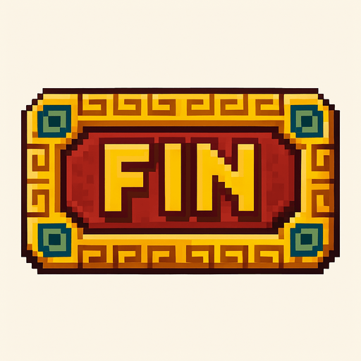 Hazme un boton pixelar azteca, que diga  Fin.
In-Game asset.  2d.  High contrast.  No shadows