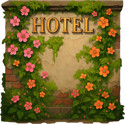 Hotel wall view from the front with flowers and mosses.
In-Game asset